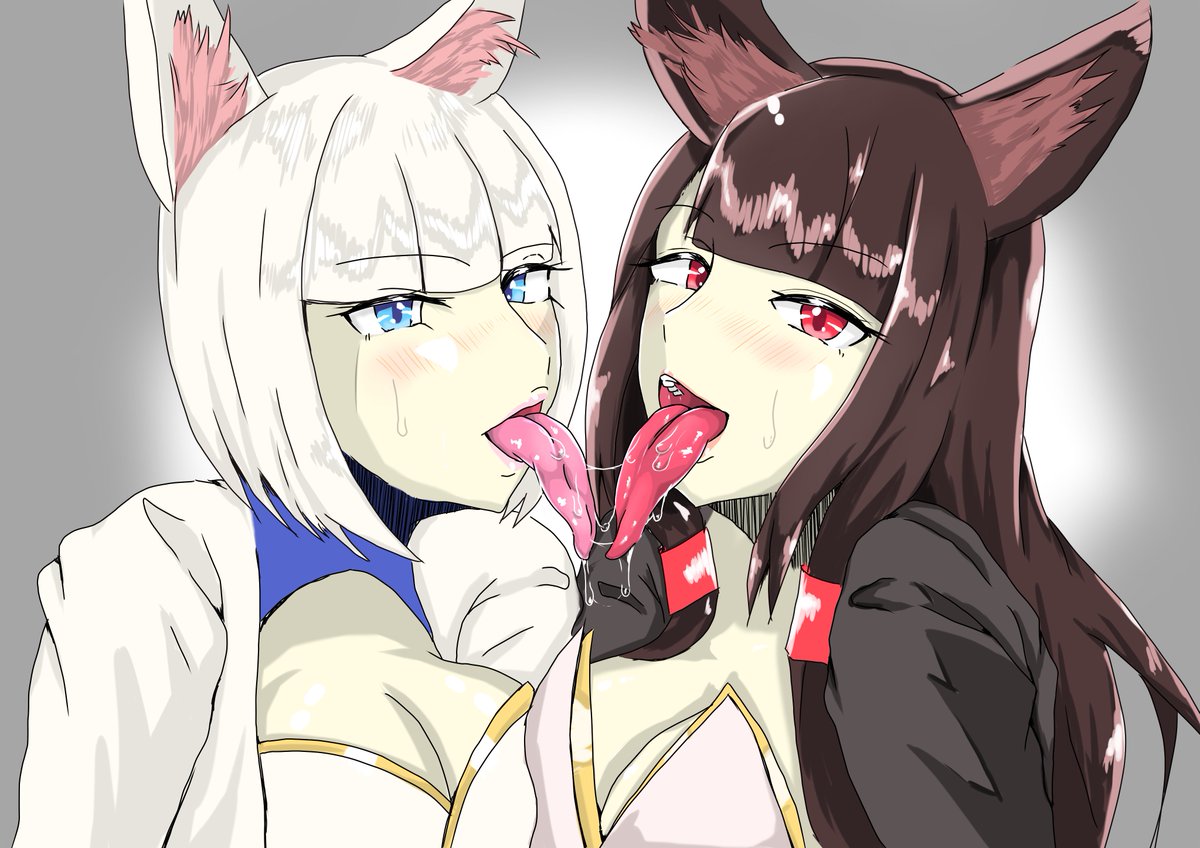 今日のお絵かき。赤城と加賀。自分の中で一番上手く舌と涎書けたから見て!!!!!!!! 