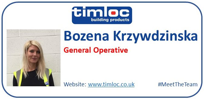 TimlocBP's tweet photo. Meet the Team Monday. Introducing Bozena Krzywdzinska who is a General Operative at our factory here in Howden, East Yorkshire.
#TeamTimloc #MeetTheTeam #GeneralOperative https://t.co/00k37NE2cm