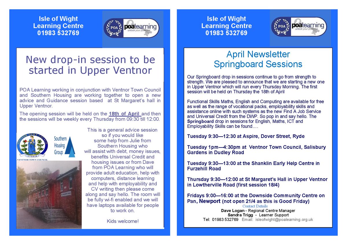 POALearning's tweet photo. 🌞  A very busy month again for our Isle of Wight team - includes a new drop in session in #UpperVentnor and the launch of the #ApprenticeshipSupportNetwork - take a look and see what's going on. #IOW #Ventnor #Learning #Apprenticeships https://t.co/sTz8iY5PAt