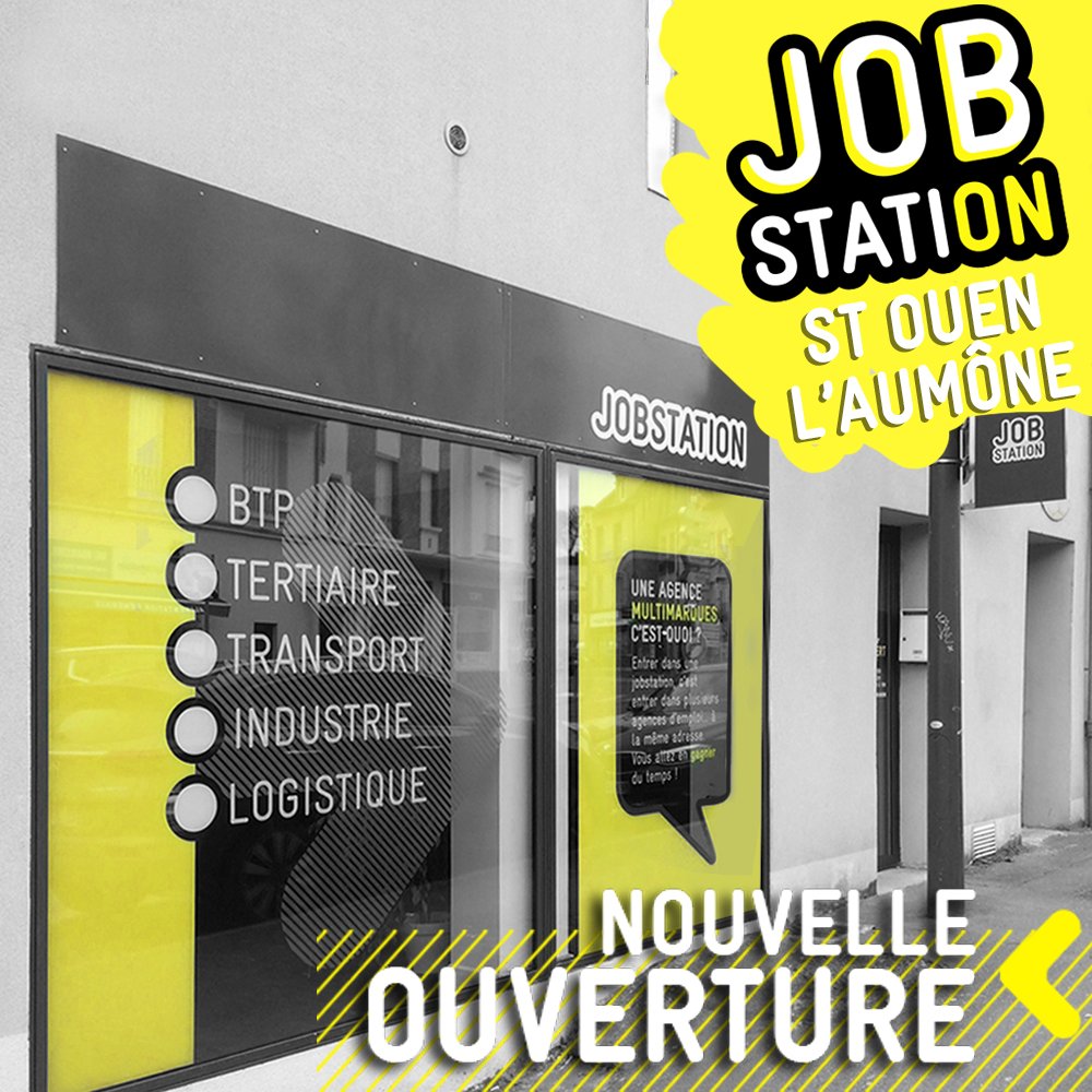 JobstationFR's tweet photo. Du nouveau pour notre agence de St Ouen l'Aumône qui s'offre une nouvelle devanture aux couleurs de Jobstation 😄 Talents, candidats... nous vous attendons ! #jaunefluo #AuPlusPrèsDeSesTalents #Jobstation #Vitrine https://t.co/PwANUjfyI9