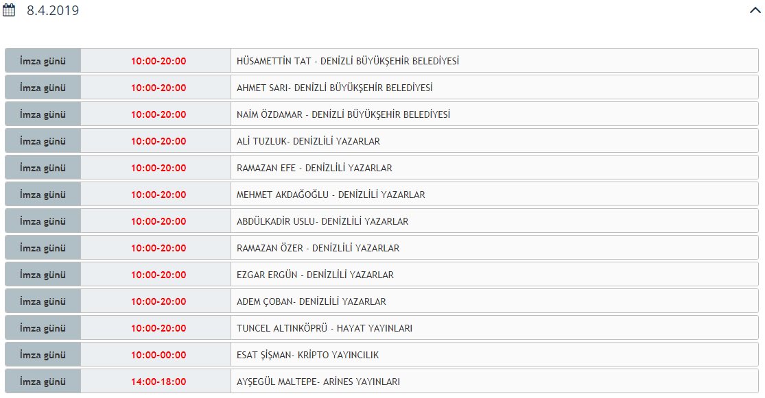 3. Denizli Kitap Fuarı'nda 8 Nisan 2019 Pazartesi günü (4. Gün) "İmza Günü" olan yazarlar... ⤵ #DenizliKitapFuarı #Denizli #Kitap #imzagünü @denizlibld