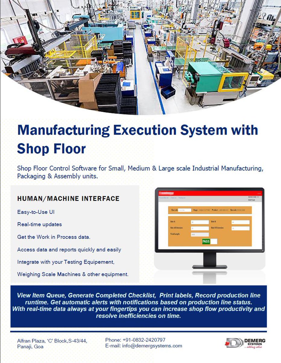 DemergIndia's tweet photo. @DemergIndia "MES System w/ Shop Floor" for small to large scale #Manufacturing &amp; Shop floor units. A complete #Software for #shopfloor #productivity. Transform to a paperless #shopfloor management system. Call for demo https://t.co/c5JAiqkvp7 https://t.co/W1s3PnbYRL