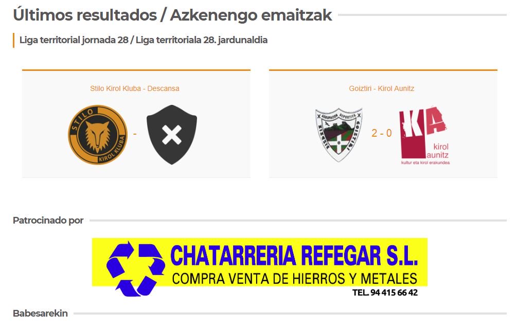 Últimos resultados del club / Klubeko azkenengo emaitzak