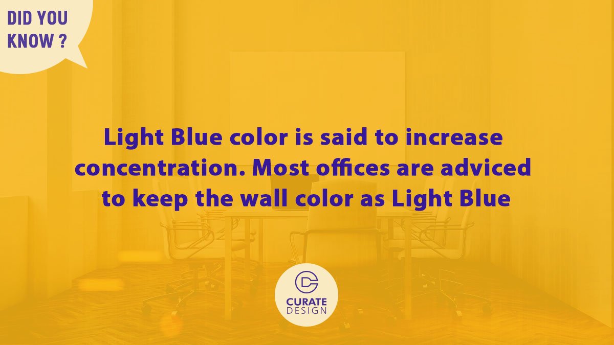 Design_Curate's tweet image. &quot;Light Blue color is said to increase concentration. Most offices are adviced to keep the wall color as Light Blue&quot;
  #smallofficedesign #officedesign #curatedesign #didyouknow