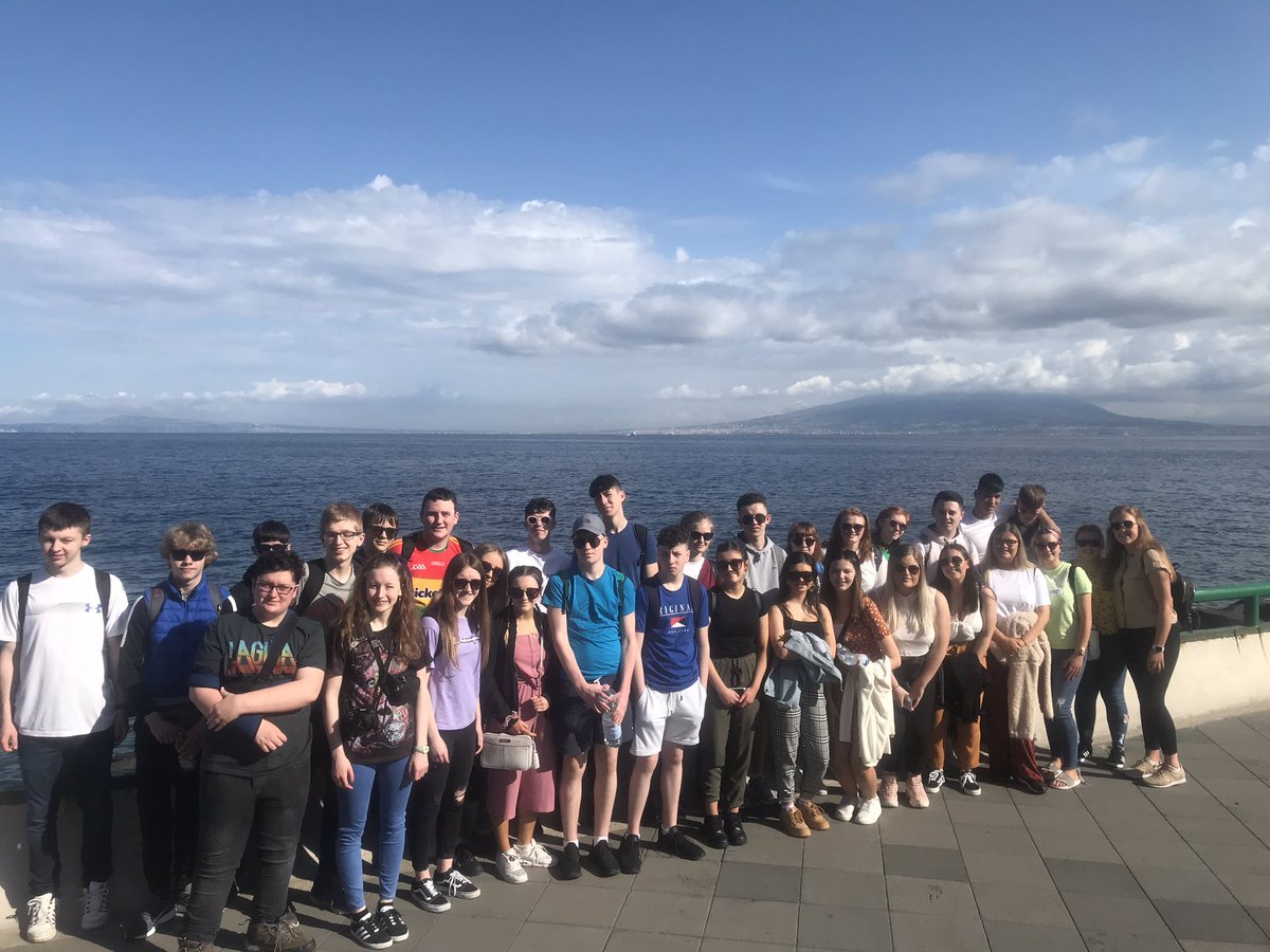 GeographyPres's tweet photo. Ready for boarding our ferry to Capri! Who can spot the 🌋 in the background?? @Pres_Carlow @GeographyPres #Sorrento #NotABadLittleMonday https://t.co/feCkDxRElC