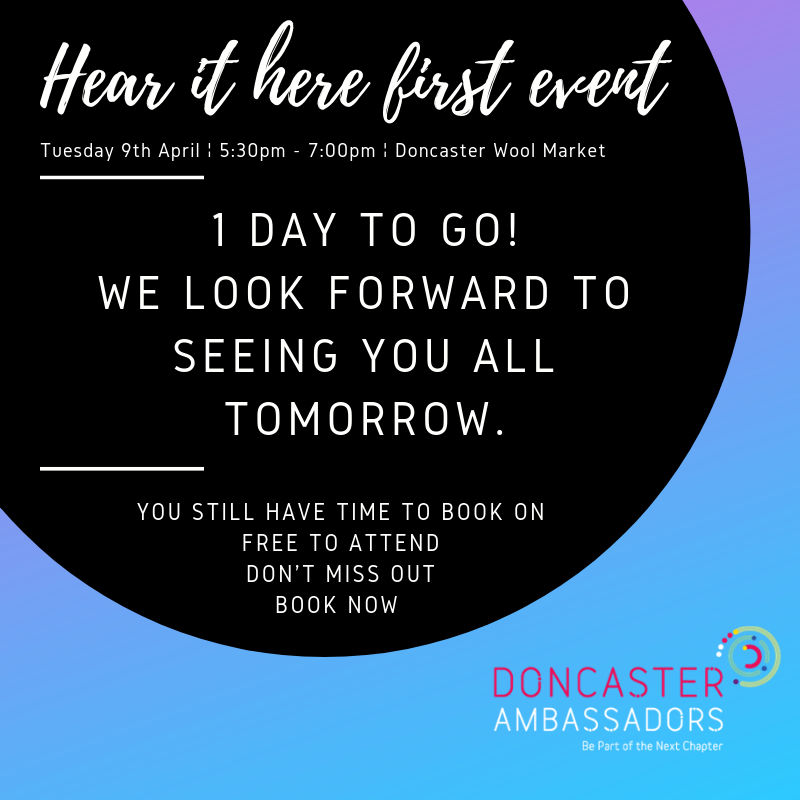 DoncasterAmbassadors (@ambassadors_dn) on Twitter photo ONE DAY TO GO ! Come along and hear from the people behind the most talked about project in Doncaster ! FREE TO ATTEND - OPEN TO ALL! BOOK NOW ! bit.ly/2FezyP7 <a href="/BusinessinDN/">Business Doncaster</a> <a href="/DNChamber/">Doncaster Chamber</a> <a href="/DN_Academy/">DN Football Academy</a> <a href="/ClubDFoundation/">Club Doncaster Foundation</a> @SidekickPR <a href="/VisitDoncaster/">Visit Doncaster</a> ONE DAY TO GO ! Come along and hear from the people behind the most talked about project in Doncaster ! FREE TO ATTEND - OPEN TO ALL! BOOK NOW ! bit.ly/2FezyP7 <a href="/BusinessinDN/">Business Doncaster</a> <a href="/DNChamber/">Doncaster Chamber</a> <a href="/DN_Academy/">DN Football Academy</a> <a href="/ClubDFoundation/">Club Doncaster Foundation</a> @SidekickPR <a href="/VisitDoncaster/">Visit Doncaster</a>
