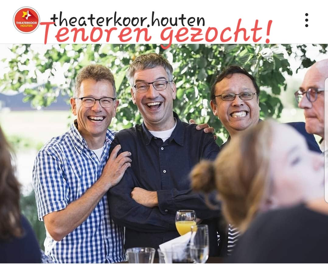 Heb jij altijd al willen zingen in een gezellig gemengd koor? Grijp je kans en doe mee! 
theaterkoorhouten.nl
 #tenoren #gezocht #koor