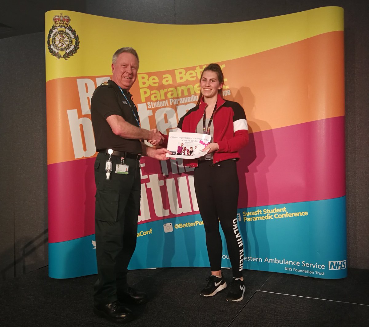 becomeapara's tweet photo. WOW! Evelyn Guyll wins an amazing pair of VIP tickets to the @TheVampsband courtesy of @Cisco at the @swasFT #BBBTF Taster Day. Congratulations! https://t.co/gqub2uzcGb