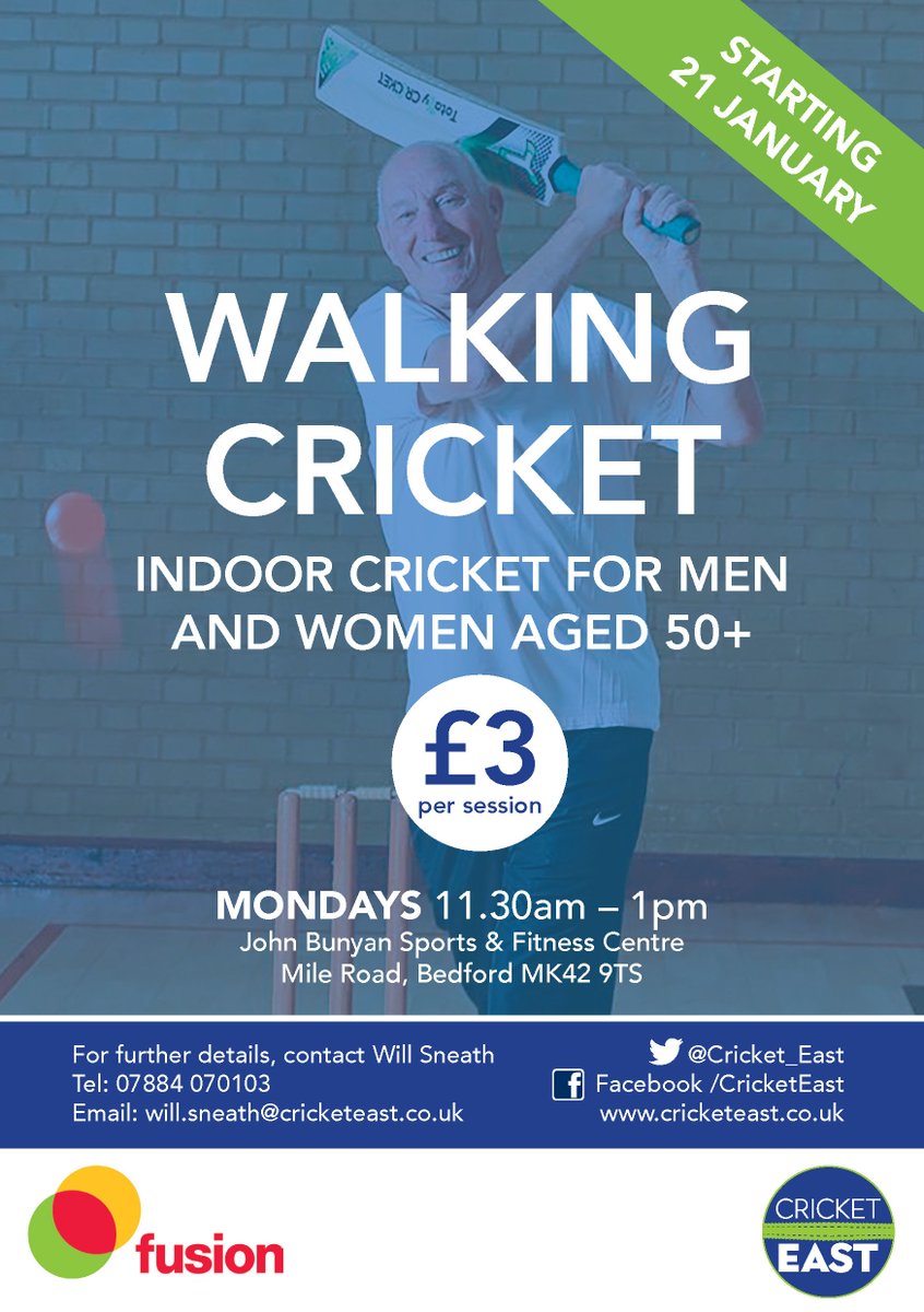 #WalkingCricket - it’s not too late to get involved! The sessions are for men &amp; women aged 50+ of all abilities and take place on MONDAYS 11.30am-1pm @bunyanfit - £3 per session.
Details at: bit.ly/2rpawoA    
#CricketForLife