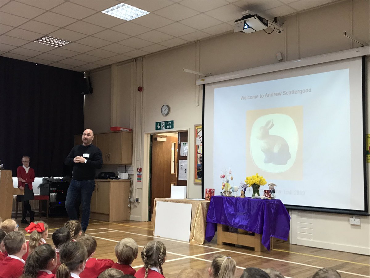 BirkwoodPrimary's tweet image. A very warm welcome to Andrew Scattergood who is here to tell us the winner of the ‘Design a Bunny’ Competition 🐰