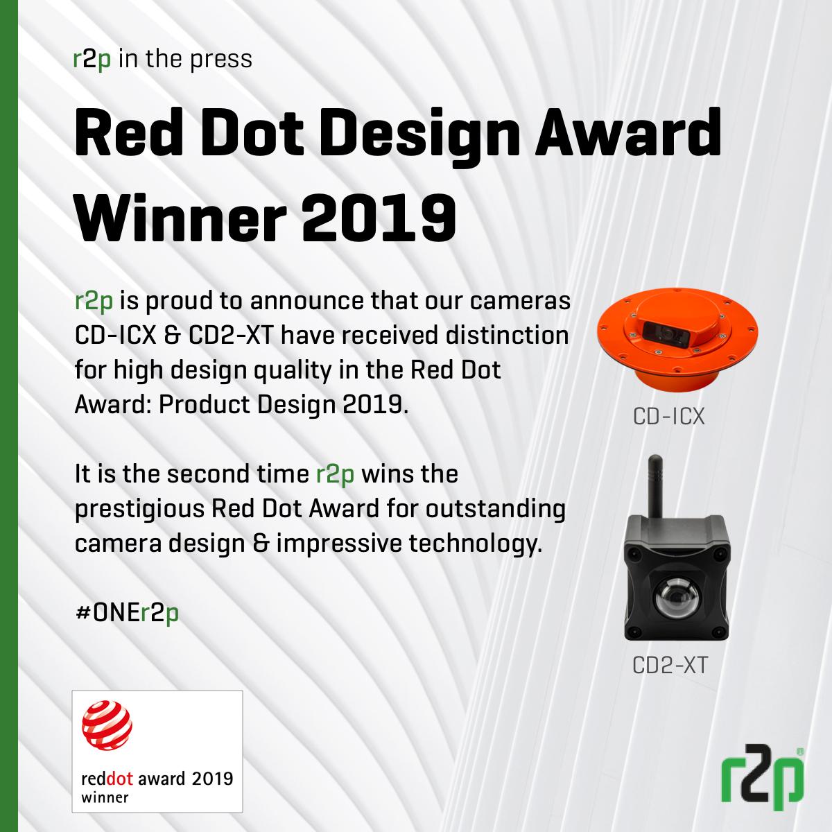 We are proud to announce that two r2p products have received distinction for high design quality in the Red Dot Award: Product Deisgn 2019. More about the award in our press release here: 
lnkd.in/d3j438h 

#ONEr2p #reddotdesignaward #smartcities #cctv