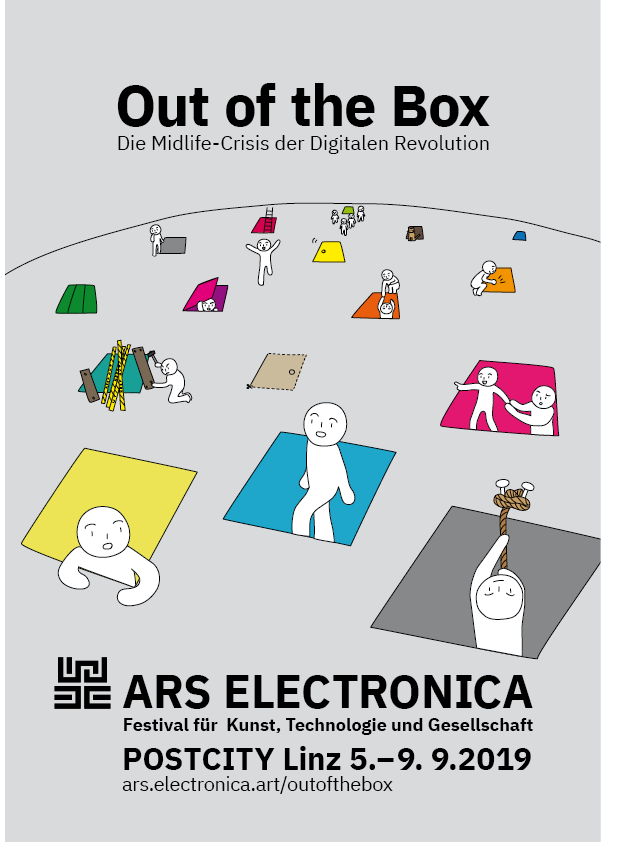 ArsElectronica's tweet image. Out of the Box - The Midlife Crisis of the Digital Revolution, this is the theme of the 2019 Ars Electronica Festival. September, 5-9, 2019, POSTCITY Linz. ars.electronica.art/outofthebox/en/ #arselectronica19
