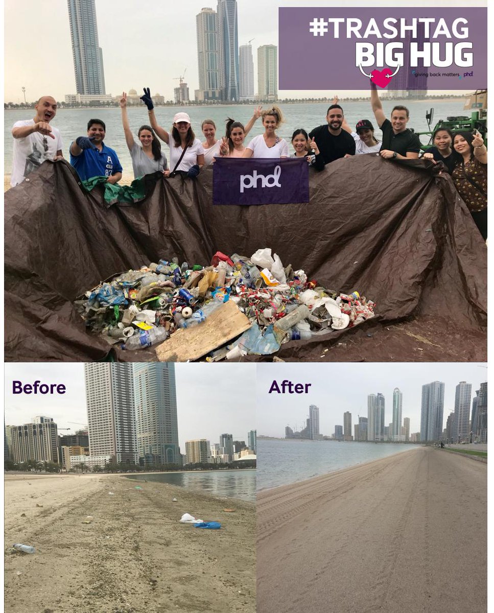 OMGMENA's tweet photo. We rose to the #TrashTag challenge and cleaned up the Al Khan Corniche in Sharjah along with AlFuttaimAuto! Thanks to EmiratesNBD_AE for the nomination! Next... we challenge freedomdelivers! #PHDBIGHUG #PHDUAE https://t.co/9GOx2RgoRM