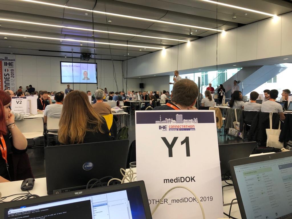 RSvoja's tweet photo. Während ab morgen in Berlin auf der #dmea19 viel über #Interoperabilität gesprochen wird, wird ab heute in Rennes Interoperabiltät gelebt &amp; „gemacht“. #medidok ist wieder, wie viele andere deutsche &amp; österreichische #eHealth-Unternehmen, beim #IHE #Connectathon #eucat2019 dabei! https://t.co/wlAStZhuUC