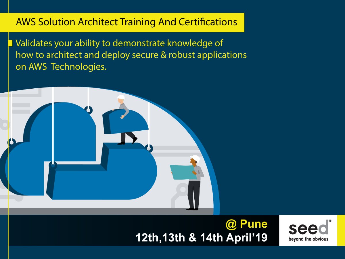 seed_workshops's tweet image. Professional AWS Solution Architect Training And Certification.
@Pune-12th, 13th & 14th April'19
Apply Now-bit.ly/2GjSUD8
#solutionsarchitect #whatiscloudcomputing #cloudcomputingintroduction #cloudcomputingtraining #awsintroduction #awstraining #certifications #awsexam
