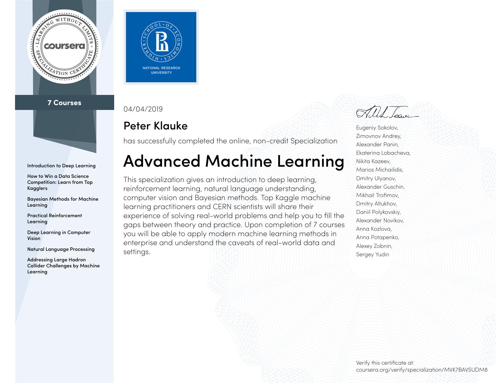 Coursera advanced machine cheap learning specialization