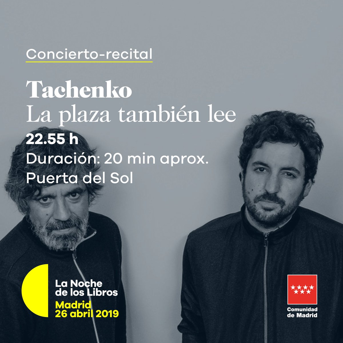 Libro_MAD's tweet photo. LA PLAZA TAMBIÉN LEE> En el corazón de Madrid, músicos y poetas se reúnen para celebrar @lanochelibros con un concierto-recital en el que participan #AmaroFerreiro #NatSimons #NachoVegas #Tachenko e @IgorPaskual como maestro de ceremonias [26 abril, a partir de las 20.00] https://t.co/4FMmK3Nt7v