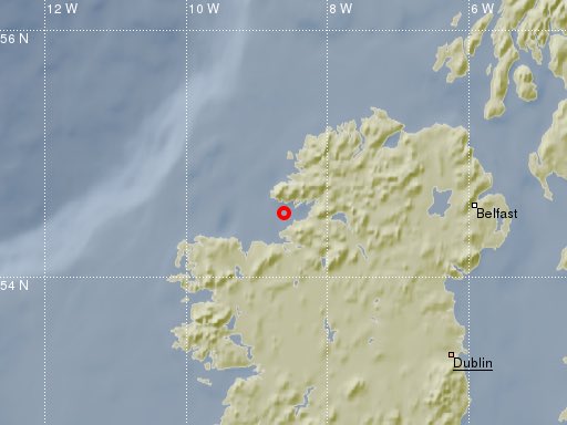 GeolSurvIE's tweet photo. Magnitude 2.4 earthquake occurred on the 7th April 2019 at 23:58:19 (local time) in Donegal Bay. Confirmed by Irish National Seismic Network run by @dias_geophysics, supported by Geological Survey Ireland @Dept_CCAE. https://t.co/CQCbp9P7Ry https://t.co/mIQ4tHiWA4
