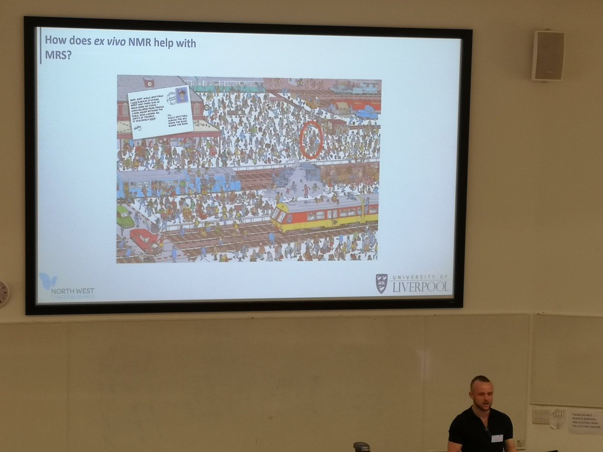 Eva_Caamano's tweet photo. #FindingWally and #exvivo #NMR... Excellent and fun analogy by Tom Leather at the @LivUniNMR #metabolomics symposium https://t.co/8RWSEEFLXK
