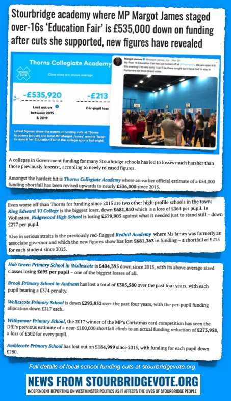 Hard lessons: Education cuts backed by Stourbridge MP @margot_james_mp have cost several local senior schools over £0.5 million each while one primary alone is losing almost £700 per child - full report and school-by-school breakdown here: stourbridgevote.org/schoolcuts2019