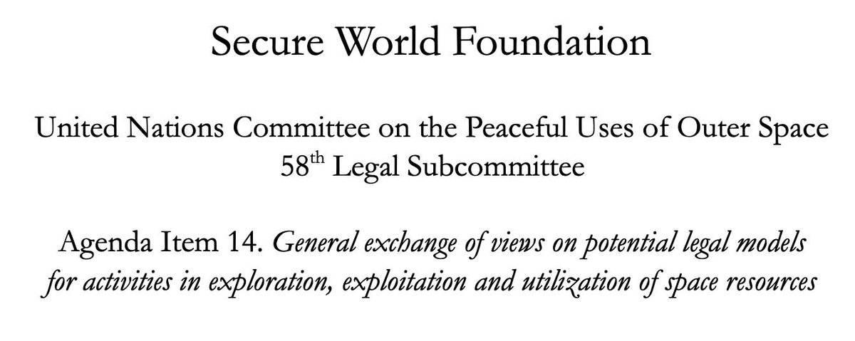 SWF Statement at #COPUOS #SpaceLaw Subcommittee on Agenda Item 14. General exchange of views on potential legal models for activities in exploration, exploitation and utilization of space resources. #AsteroidMining 
linkedin.com/feed/update/ur…