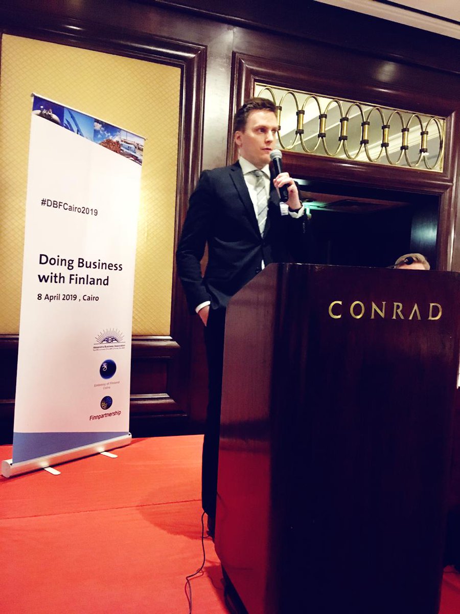 Patrick Bredbacka introducing Finnish companies represented by #Finnpartnership today at #DBFCairo2019 looking to do business with #Egypt!
<a href="/Finnfund/">Finnfund</a> <a href="/elecster/">Elecster</a>
@WeeefinerVesa
<a href="/MolokLtd/">Molok Oy</a>
<a href="/SolarWaterSolut/">Solar Water Solutions</a>
<a href="/BusinessFinland/">Business Finland</a> <a href="/teamfinlandfi/">Team Finland</a>