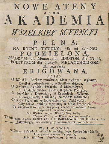 ludka142's tweet photo. Nowe Ateny albo Akademia wszelkiey scyencyi pełna, na różne tytuły, iák ná classes podzielona, mądrym dla memoryału, idiotom dla náuki, politykom dla práktyki, melancholikom dla rozrywki erigowana.
1745–1746.
#NoweeAteny
#encyklopedia
#BenedeyktChmielowski
Strona tytułowa. https://t.co/eVRgDK6wa6
