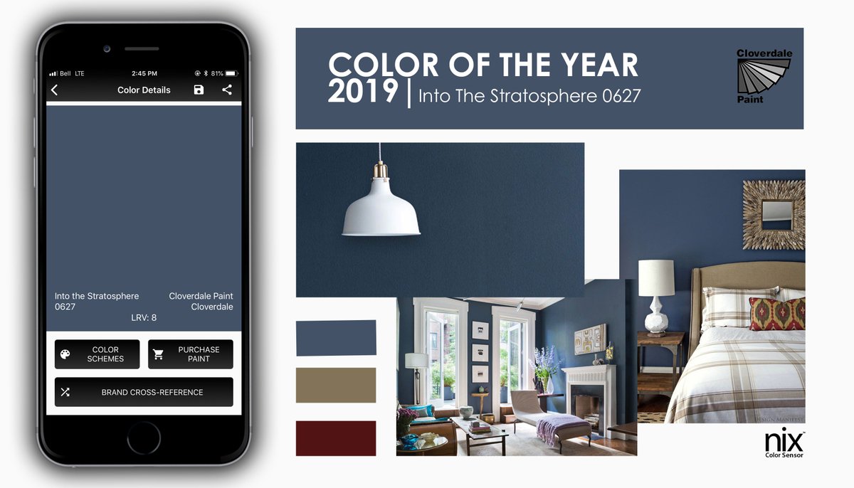 nixsensor's tweet photo. @CloverdalePaint is celebrating the power of the future with a captivating dark blue for #ColoroftheYear2019! Into the Stratosphere is an "uplifting yet mysterious, and eternally elegant color... this midnight hue is sure to transform any space into something extraordinary." https://t.co/bq5wtdmZkN