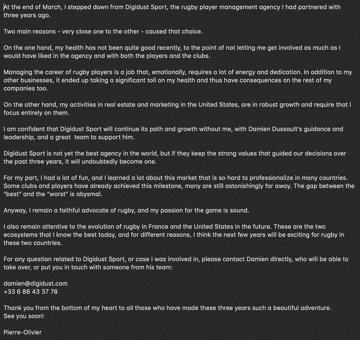 I'm stepping down from <a href="/DigidustSport/">Digidust Sport</a>.