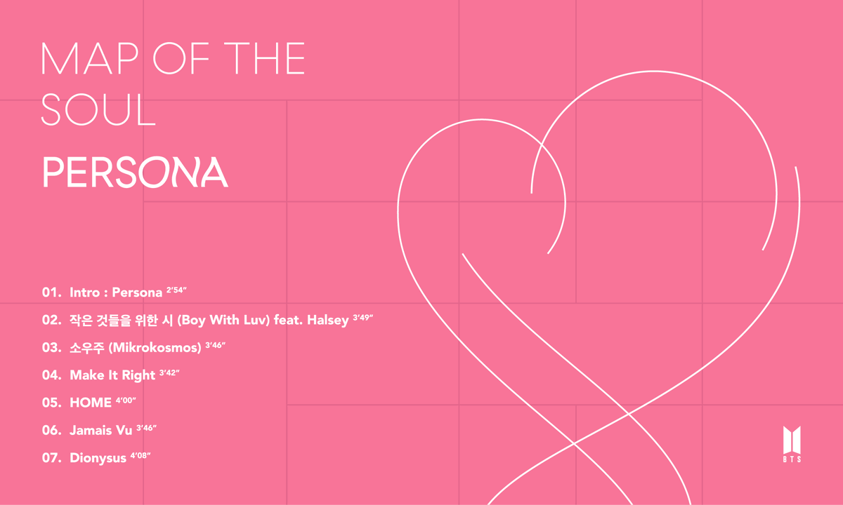 Bighit Entertainment Bts 방탄소년단 Map Of The Soul Persona Tracklist