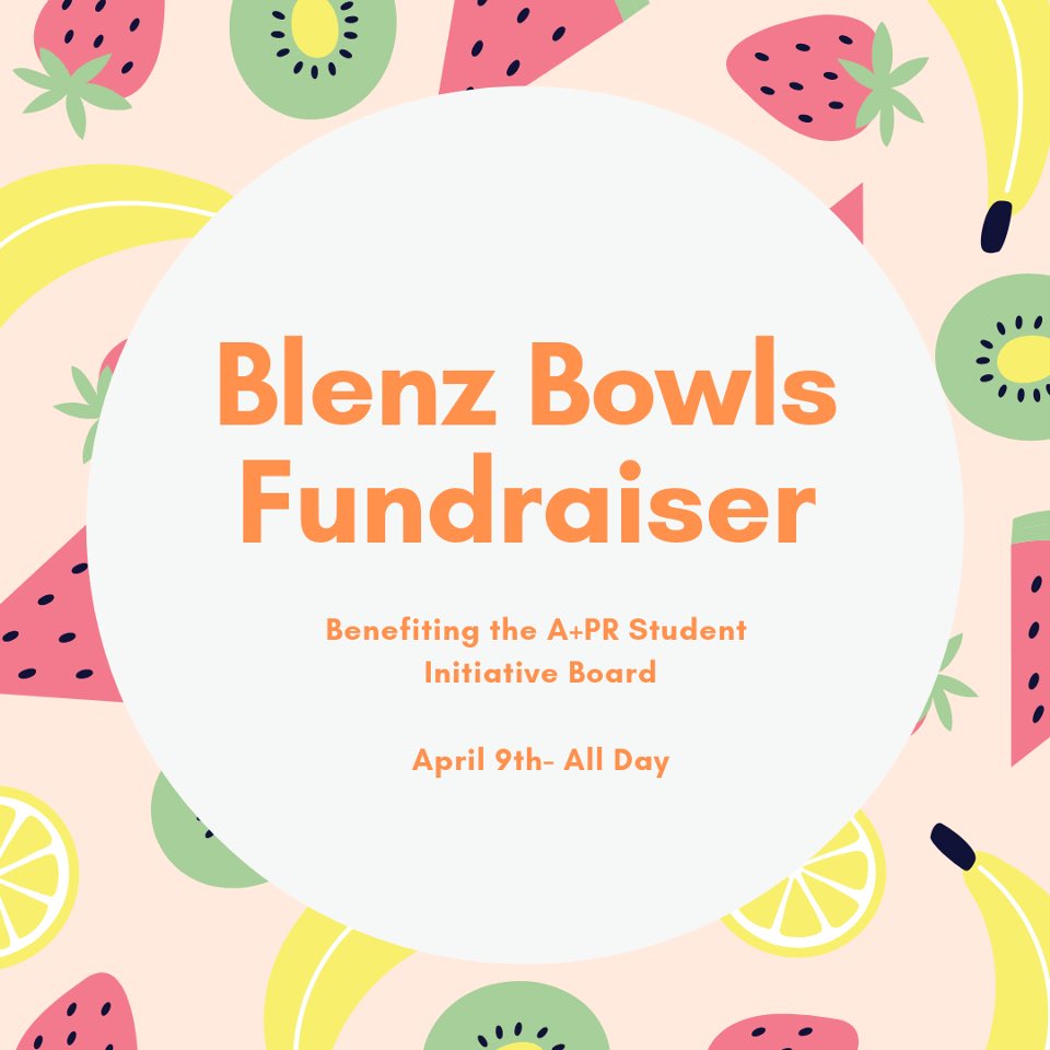 ashley_cunigan's tweet photo. Everyone loves a good smoothie bowl! Come to support the @apr_sib tomorrow by eating at Blenz Bowls on campus. 🍉🍌🍓🥝 https://t.co/VBO7q18u4U
