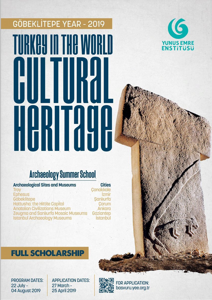 TheTalentIndex's tweet photo. The @YunusEmreInst is giving away a FULL SCHOLARSHIP to the Turkish Archaeology Summer School - 2019 to be attended by university students interested in cultural heritage and archaeology of Turkey.

For more information, please visit their website: https://t.co/NacTAnIZJP https://t.co/purnP37ei5