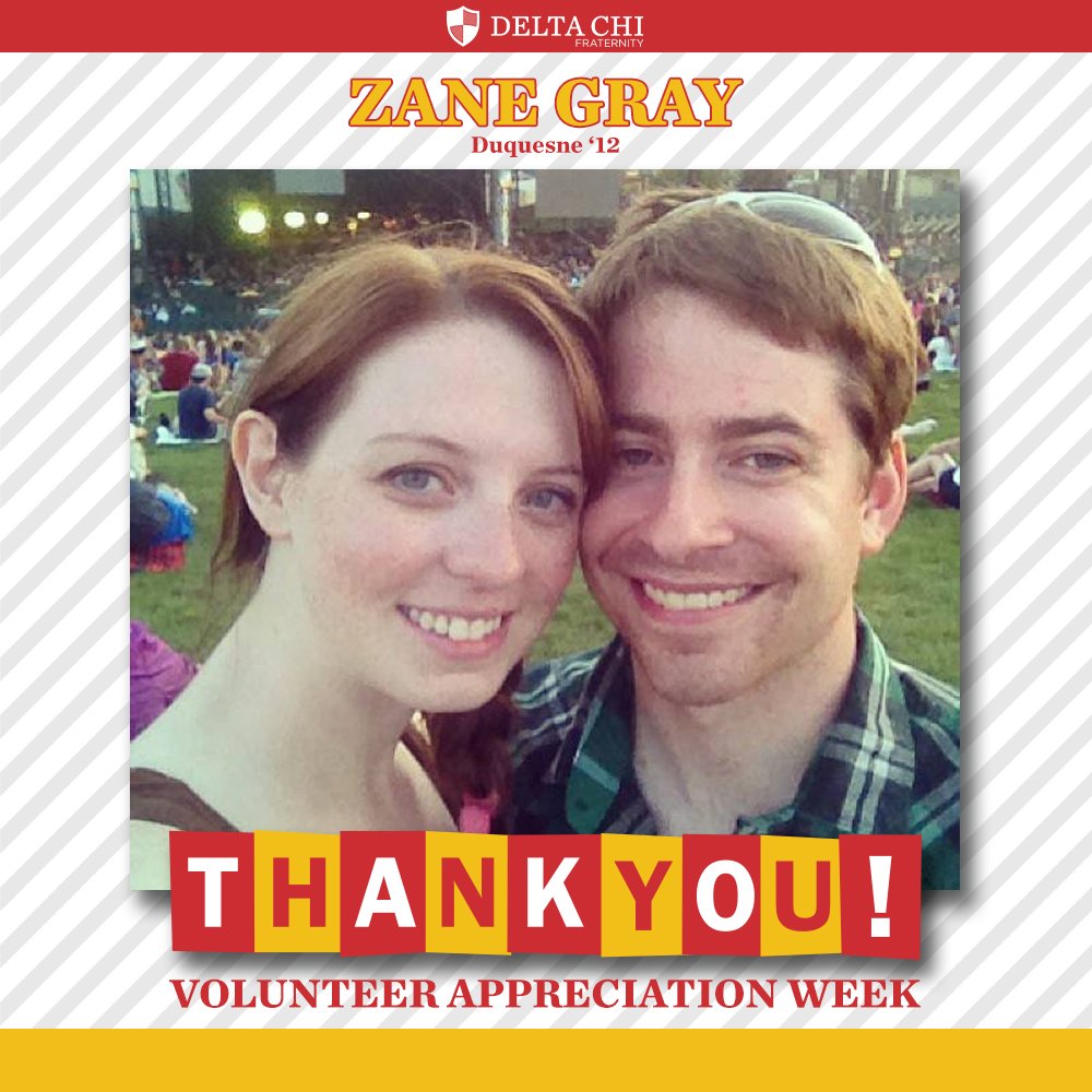 DeltaChiHQ's tweet photo. During Volunteer Appreciation Week, we recognize the efforts and contributions of our many outstanding volunteers and pay homage to them for advancing our Fraternity. Today, we highlight Zane Gray, Duquesne '12, for his incredible work.
https://t.co/H282mar5he https://t.co/H11sxfCyVR