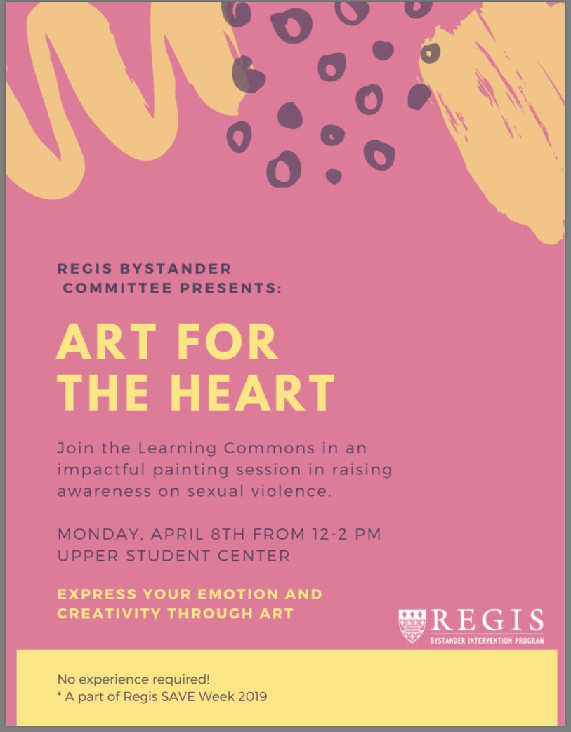 RegisNeighborIX's tweet image. Head down to the USC at 12 ! #ArtForTheHeart #SaveWeek2019 #WeSeeYouandYouMatter