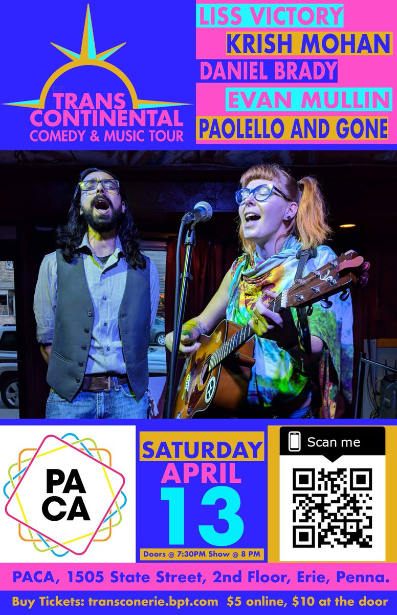 lissvictory's tweet photo. β΅οΈ #ERIEPA β΅οΈ Sat. April 13 #TransConTour at #PACA1505 presents..
π #STANDUPCOMEDY w/ #KrishMohan / #DanielBrady #EvanMullin
πΆ #ORIGINALMUSIC w/ #PaolelloAndGone / #LissVictory
#ErieMusic #ERI #ErieEvents #FlagshipCity
π Get Tickets TODAY: https://t.co/Zuw4VIevqV https://t.co/1tGLJc8P5D