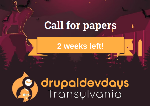 Only 2 weeks left until the end of the call for papers! Make sure you propose your session/workshop on time! See cluj2019.drupaldays.org/session-tracks