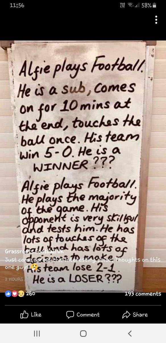 Saw this... It's like I actually wrote it.. said this to many many parents... That's why we implemented equal playing time from U7 to U12