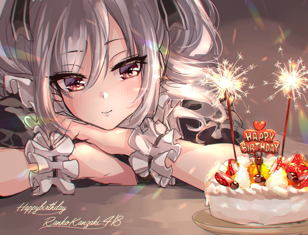 kanzaki ranko 1girl happy birthday food solo sparkler cake fireworks  illustration images