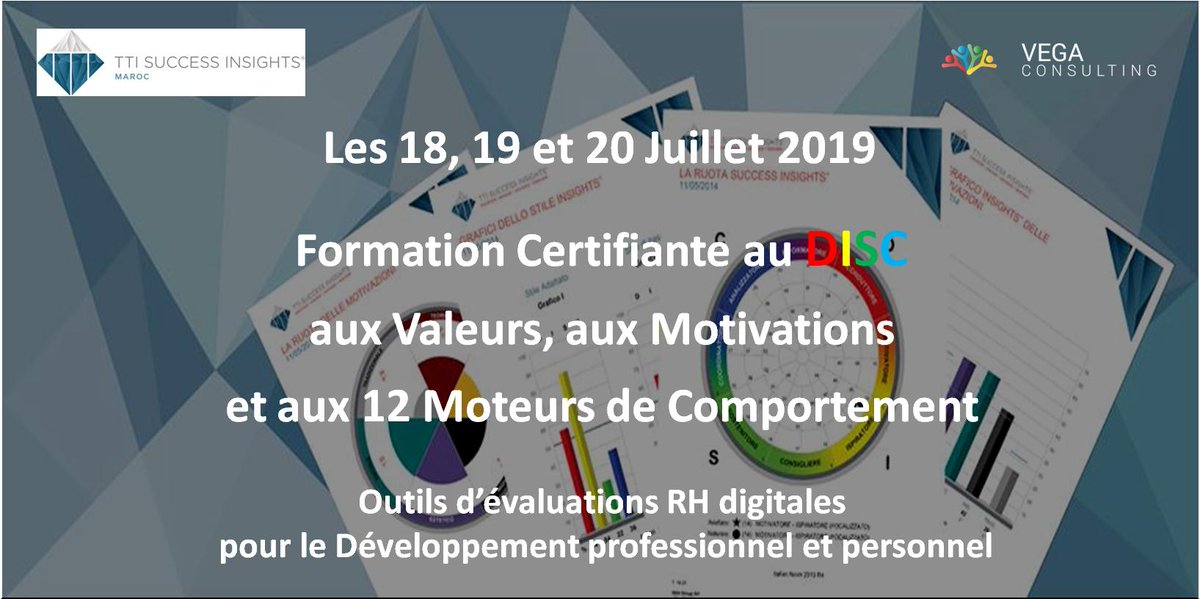 TTISuccessI_MA's tweet photo. Certification au #DISC et au #WPMOT les 18, 19 et 20 Juillet à #Casablanca
TTI Success Insights, Leader mondial des évaluations RH digitales
En savoir plus ? : https://t.co/2PptvrVsQB
#DRH #RH #Management https://t.co/14G01qikyK