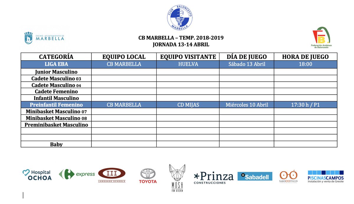 CBMarbella1's tweet photo. 💙#CanteraCBM I Esta semana solo juega nuestro #PINFem debido a las charlas de la historia del club a la que asistirán nuestros jugadores, entrenadores y familias. ¡Miércoles partido en el Serrano Lima y el sábado #LigaEBA! #CBMarbella #FamiliaAzulona https://t.co/mPwDxNZI3s
