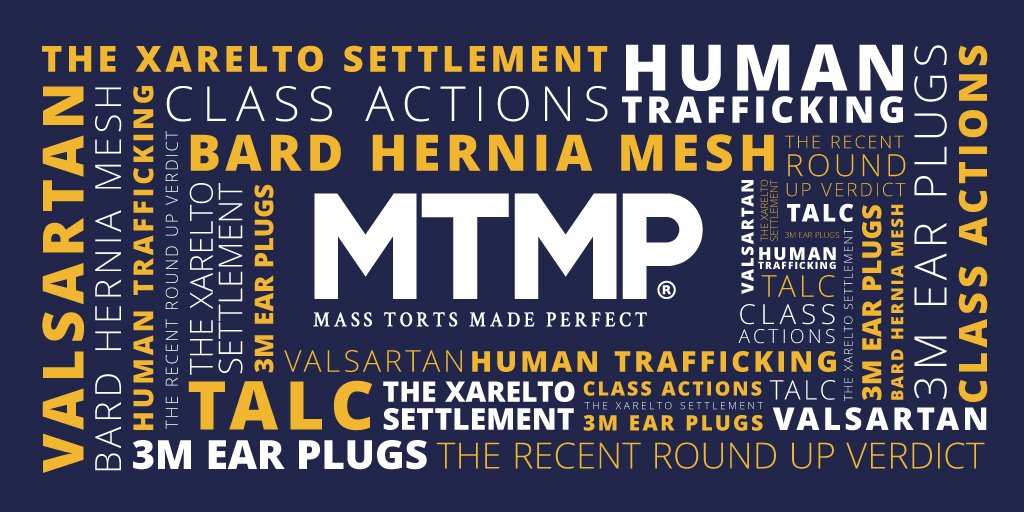 mtmpseminar's tweet photo. We are expecting the largest MTMP audience to date – over 1,400 people! Find out the latest news on: Valsartan, The Xarelto Settlement, Bard Hernia Mesh, 3M Ear Plugs, Class Actions, Human Trafficking, The Recent Round Up Verdict, and Talc. Register! #MTMP2019 https://t.co/g978jf86do