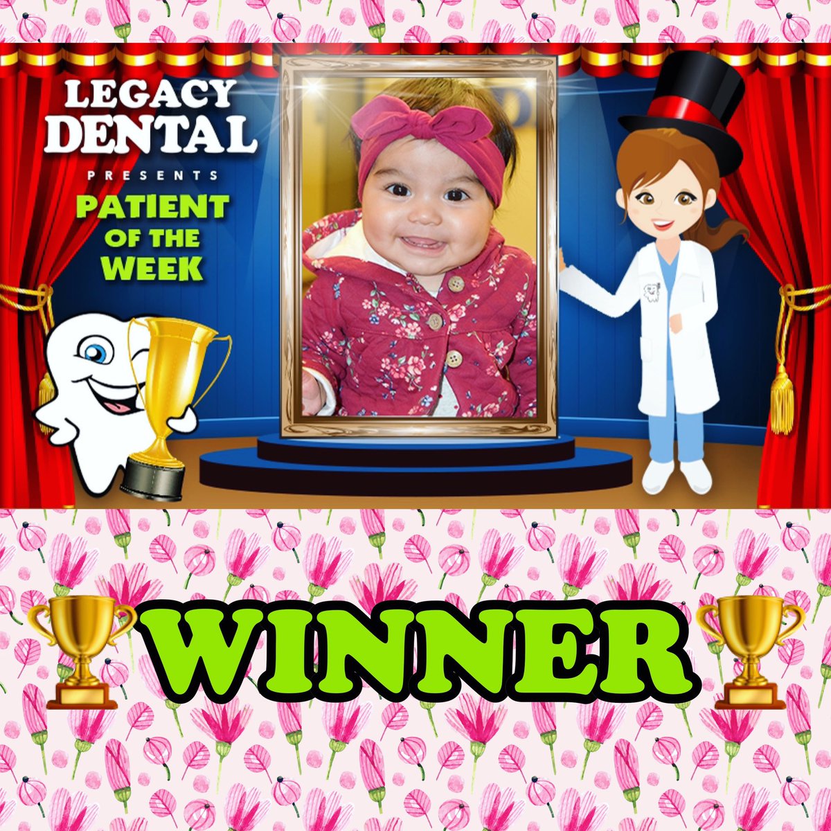 Check out the latest member of the 2019 Patient-of-the-Week club! This adorable cutie was attending her very first check up last week and saw her photo WIN!🏆🏆 #winner #winning #brownsvilledentist #theoriginal #awardwinningsmile #yourdentist #yourdentalhome #yourlegacybeginsnow