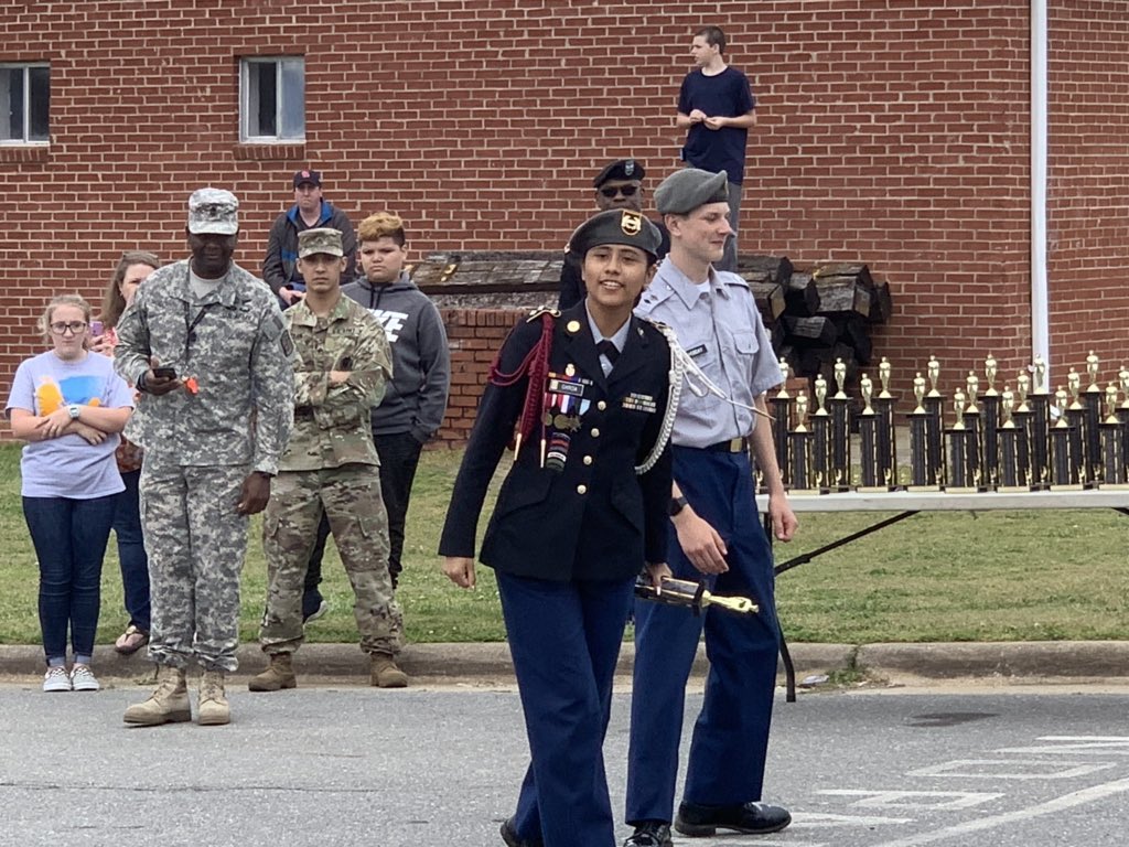 1SGLittlejohn's tweet photo. JROTC Drill Team close out the year in style by winning 6 trophies @ Aycock HS. We finished the year Winning 27 trophies. Leading from the Front. @KnightdaleHS #KHSCDAnd https://t.co/fpvFAjO3ML