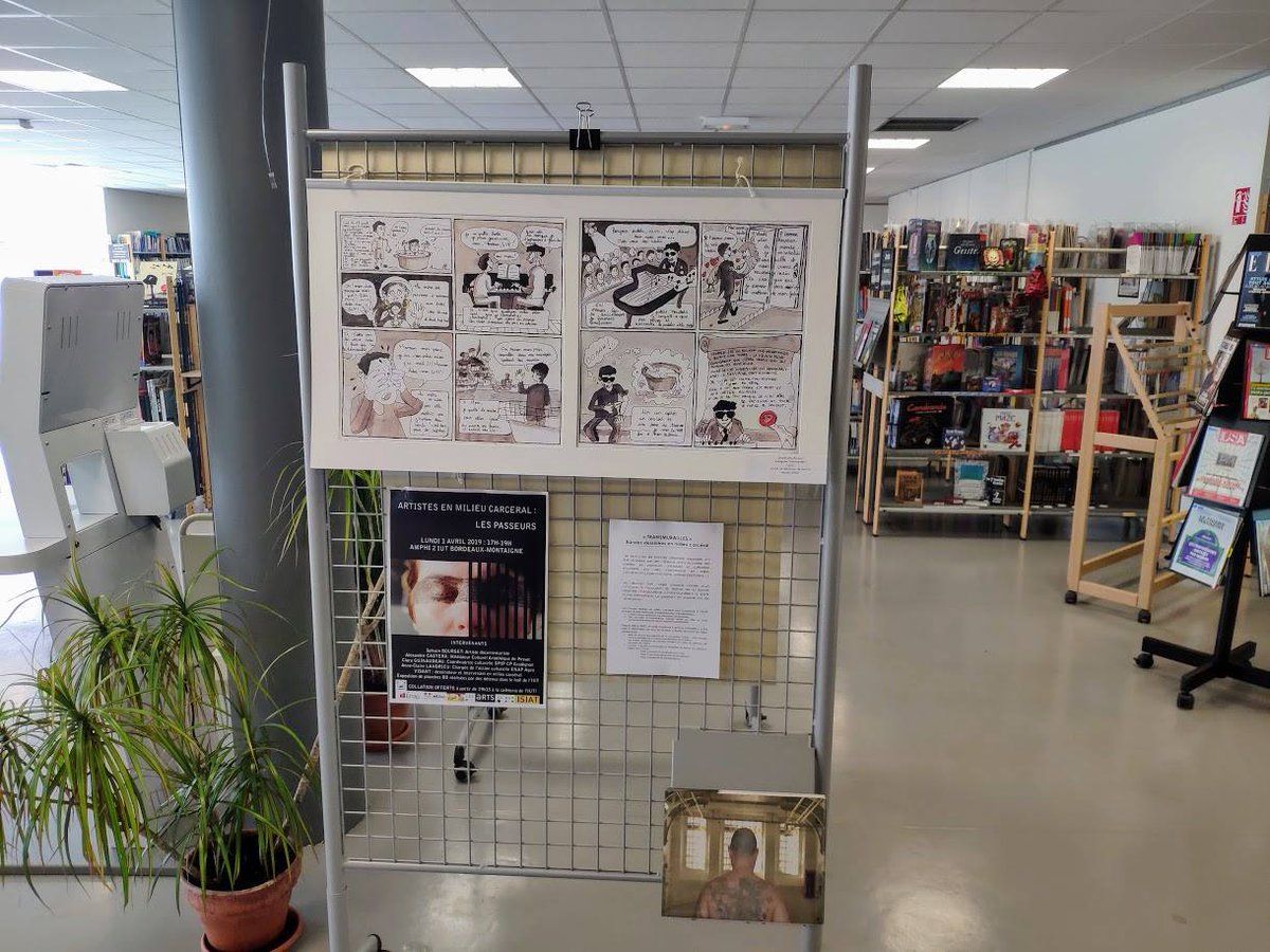 BUBMontaigne's tweet photo. [#Exposition 👀] Jusqu'au 12 avril, le CRM IUT @UBMontaigne / @IjbaOfficiel vous propose une exposition de planches de #BD 💬réalisées par des détenu·e·s pour le concours #Transmurailles #FIBD2019 lors d’atelier de pratiques artistiques 🖼️ en milieu carcéral. #Prison https://t.co/WmEt2S4ji4