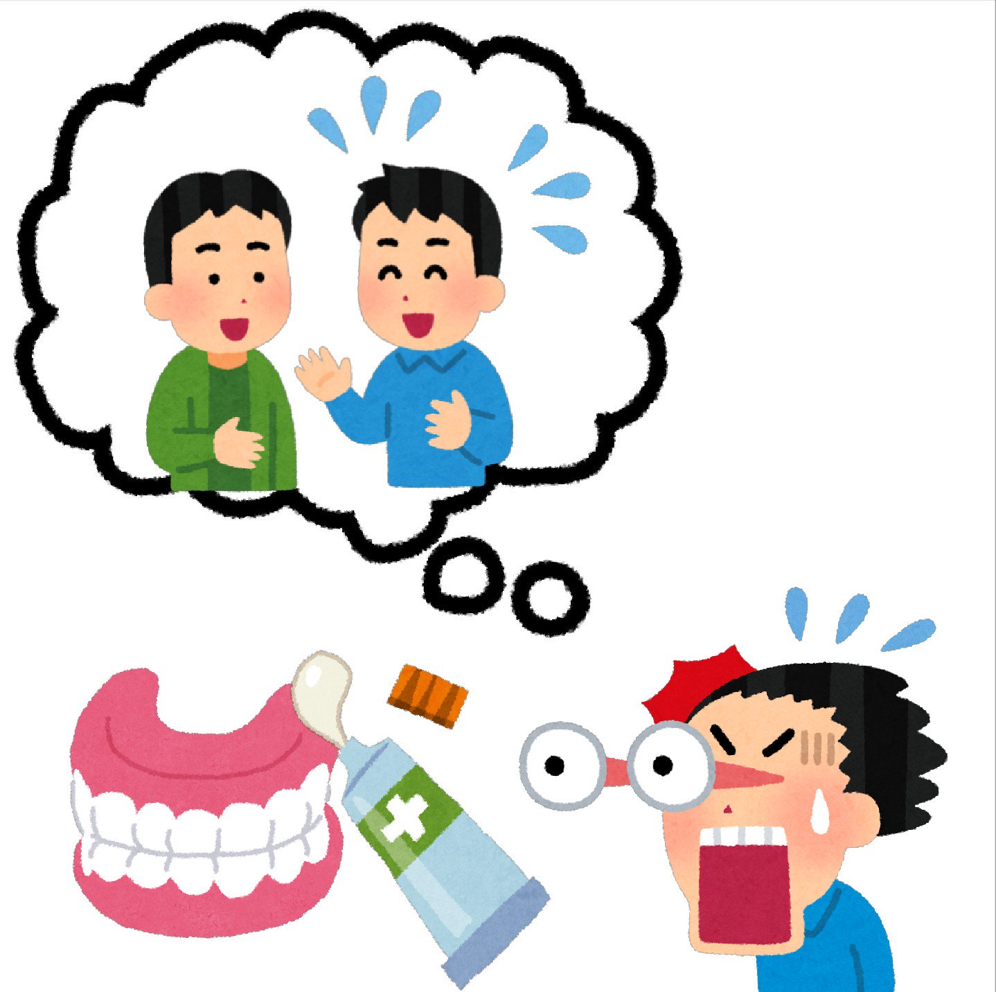 まいチクをいらすとやで再現 Dayukoume 再現難易度 使ったイラスト 6枚 ふきだしのイラスト 世間話をする男性の イラスト 漫符のイラスト 焦った汗 驚いて目が飛び出る人のイラスト 男性 入れ歯のイラスト 薬のイラスト 塗り薬 チューブ まいにち
