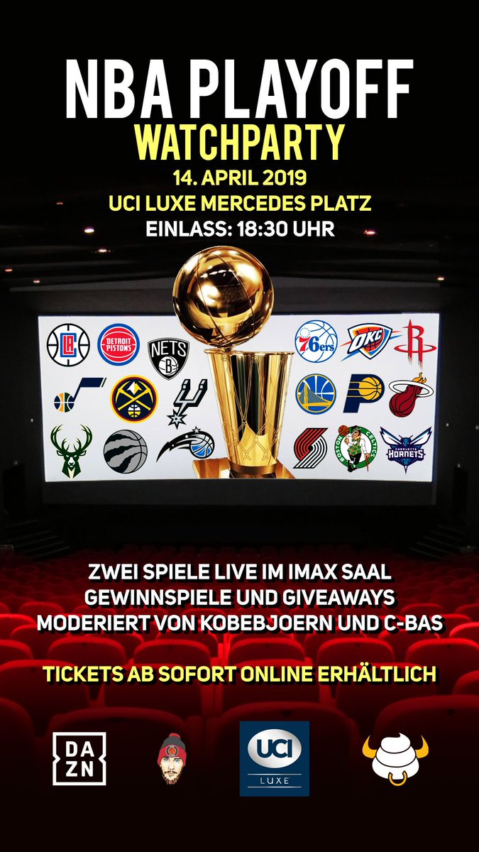 BullshitTV's tweet photo. NBA Playoffs LIVE im Kino? @cbas und @Kobebjoern_ machen das mit freundlicher Unterstützung der @NBA_de und @DAZN_DE am 14.04. in Berlin wieder möglich, diesmal gleich mit zwei Spielen und bis zu 365 Fans im hochmodernen IMAX Saal! Tickets: https://t.co/bpH9BfPk6L https://t.co/sH46wsmFqd