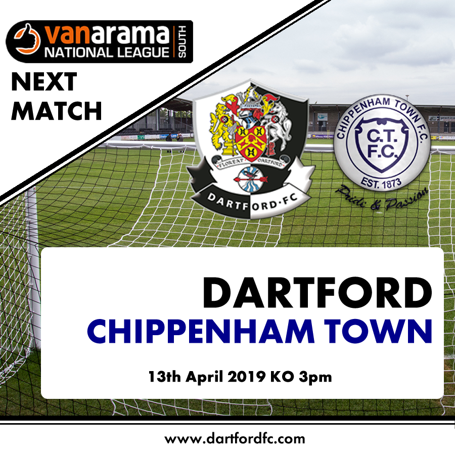 dartfordfc's tweet photo. On Saturday Dartford take on Chippenham Town in our penultimate National League South, regular season,  Home fixture of the season.

Kick off is 3pm.

Why not come down and #supportyourlocalteam

#dartsfc #dartfordfc #DARvCHI https://t.co/hI1UWtSfIa