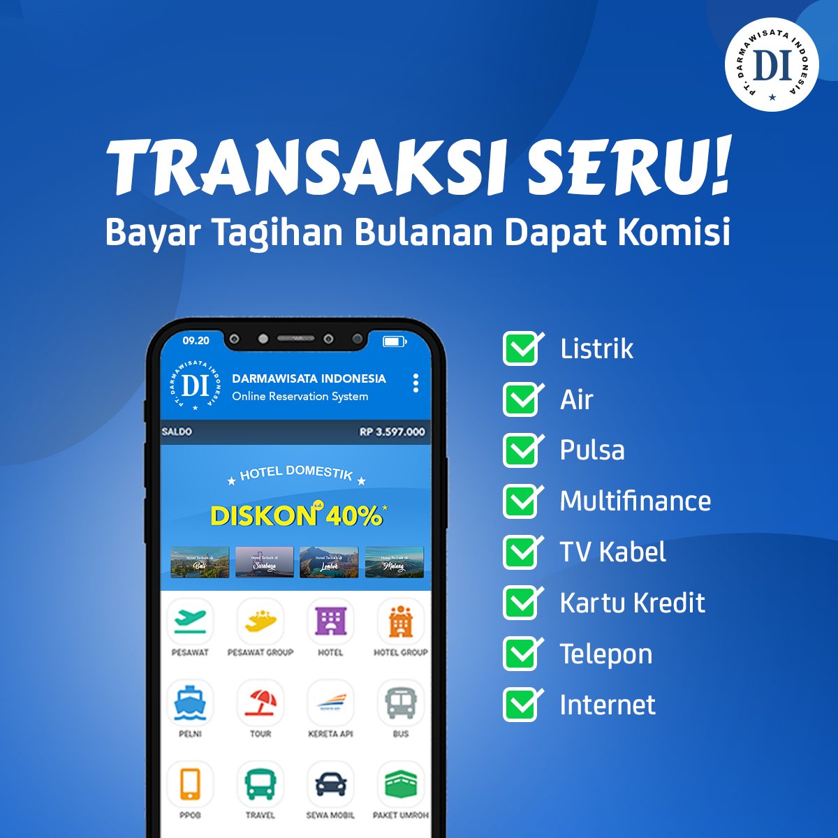 darmawisata's tweet photo. Bayar tagihan bulanan gak usah dibuat bingung, melalui Darmawisata Indonesia bahkan bisa dapat untung.

Yuk, mulai #TransaksiSeru sekarang! https://t.co/X0CrNuu29j