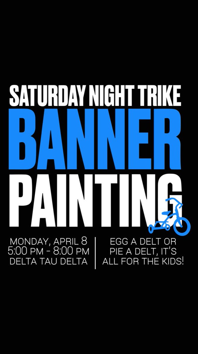 Come by the house tonight from 5-8 for banner painting, and to pelt your favorite Delt with your choice of eggs or pies! #ftk #TRIKEweek2019