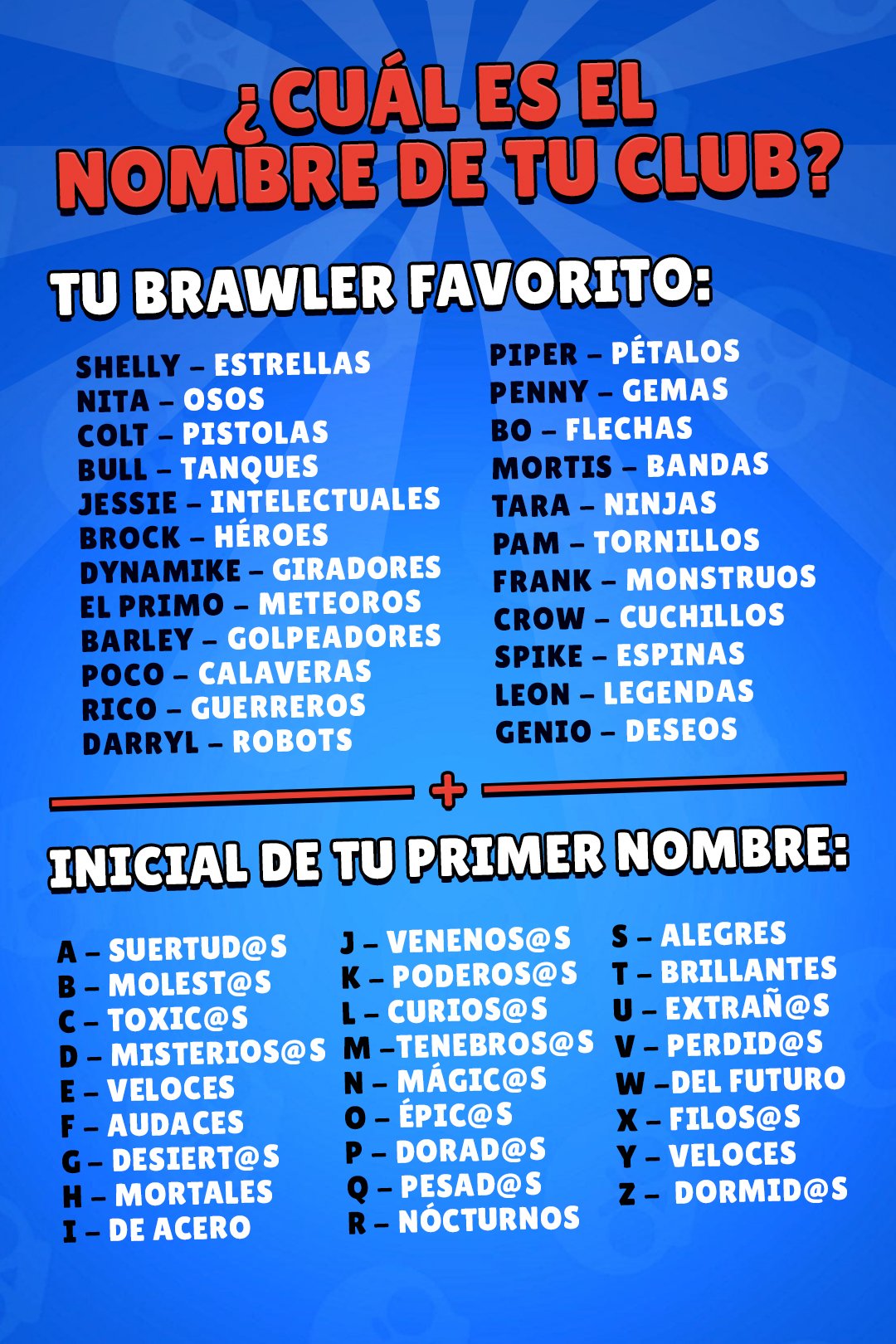 Brawl Stars Es Pa Twitter Que No Sabes Que Nombre Ponerle A Tu Club Nosotros Te Ayudamos Dinos Que Tal Te Quedo - nombre de.club brawl stars